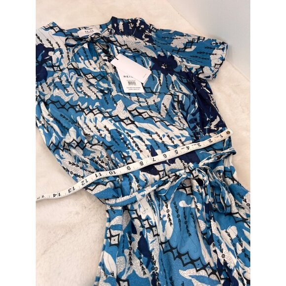 New REISS Size US 0 Split-Neck Printed Dress Blue Multi - Picture 6 of 14